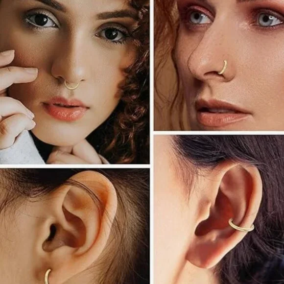 NIB 14K Solid Gold Nose Ring Septum Ring Conch Piercing Jewelry 16g 8mm - Picture 3 of 3